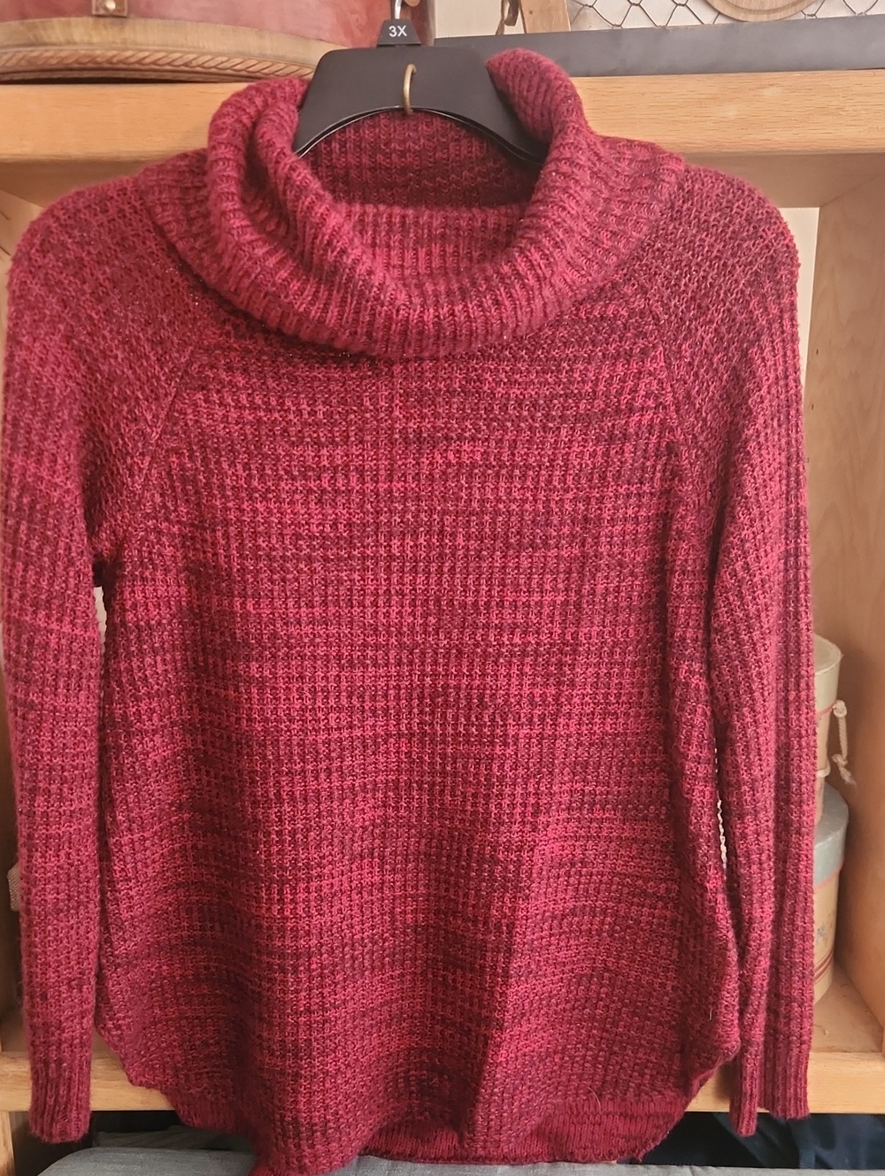 Cozy Dark Red Long Sweater With Scarf Like Collar